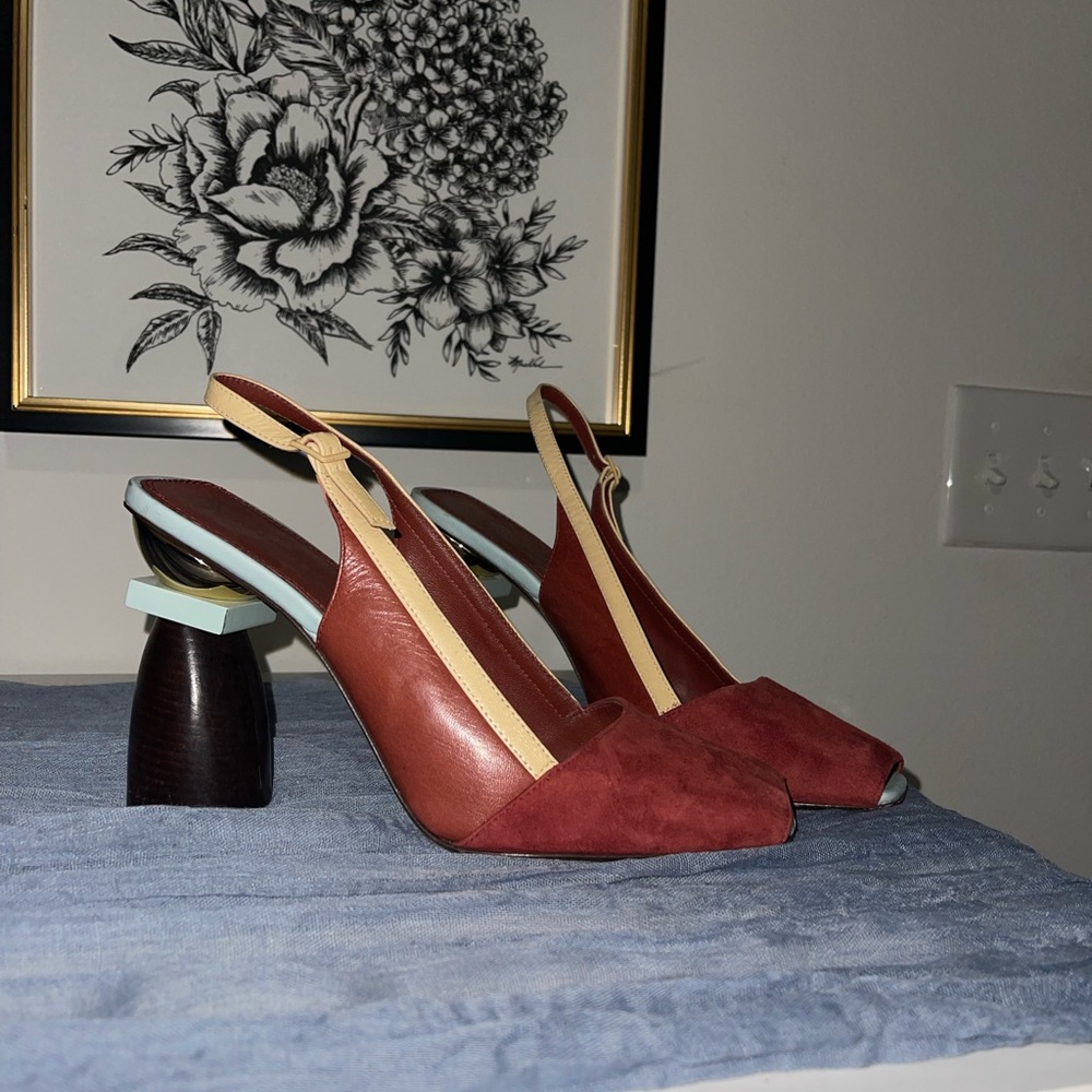 Tory Burch Brown and Tan Slingback Heels